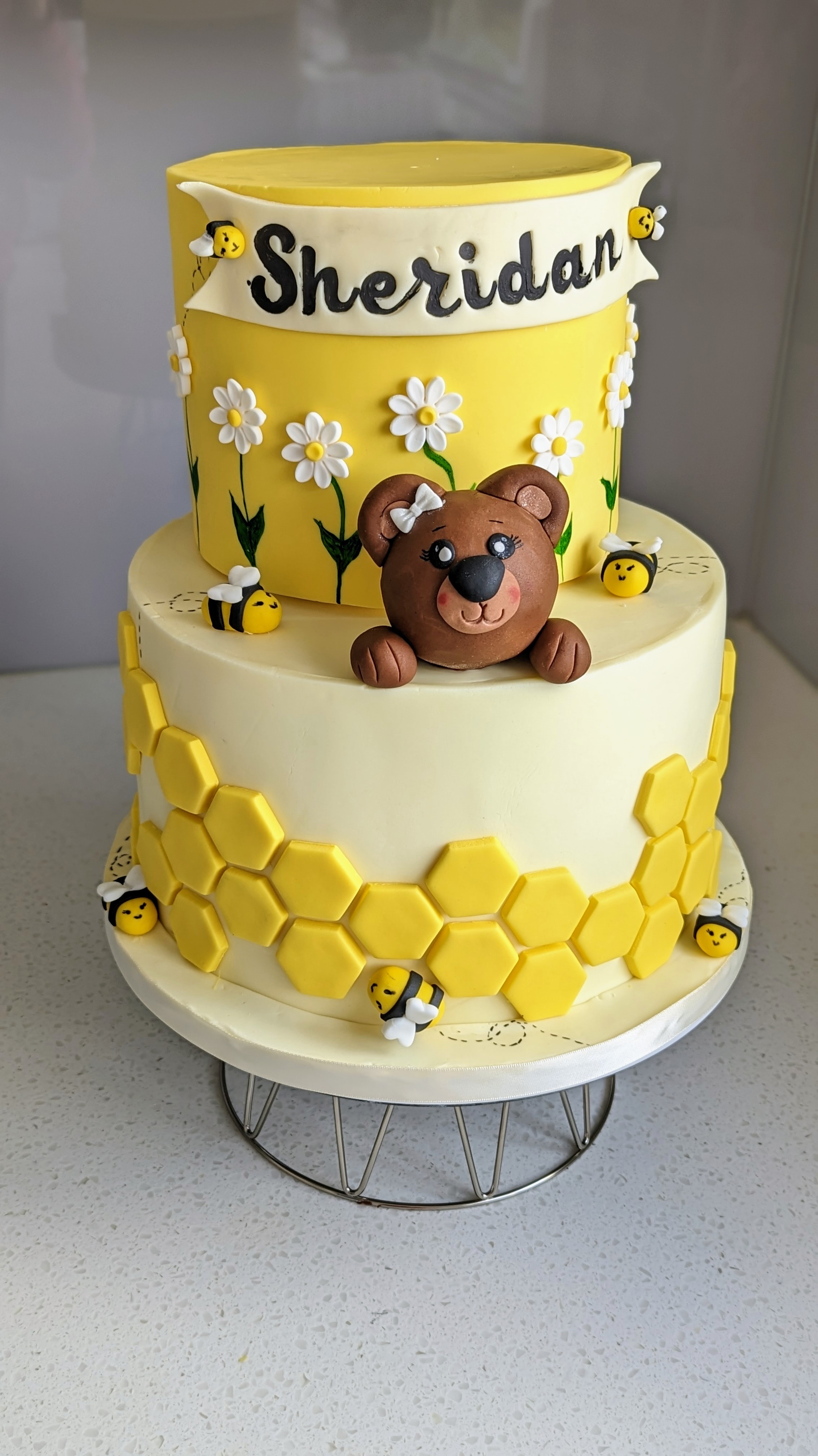 bee themes two-tiers birthday cake